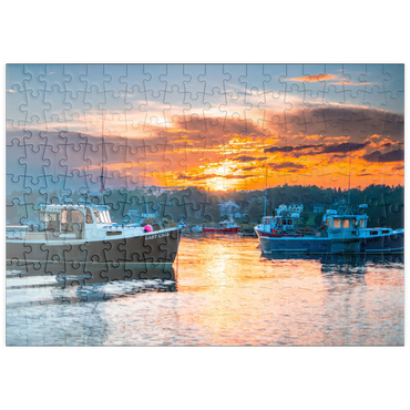 Darstellung des Puzzle Motivs puzzleplate Fishing Boats at Sunset in Coastal Harbor 200 Puzzle