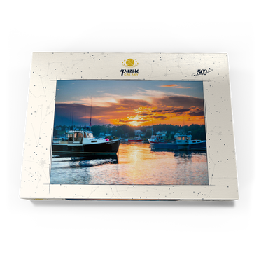Darstellung des Puzzle Motivs Fishing Boats at Sunset in Coastal Harbor 500 Puzzle Schachtel Ansicht3