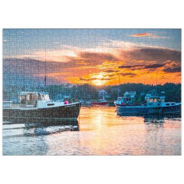 Darstellung des Puzzle Motivs puzzleplate Fishing Boats at Sunset in Coastal Harbor 500 Puzzle