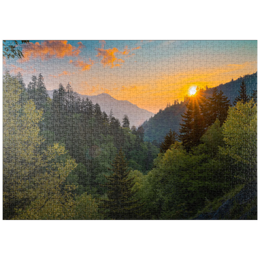 Darstellung des Puzzle Motivs puzzleplate Sunrise Over Forested Mountain Valley 1000 Puzzle