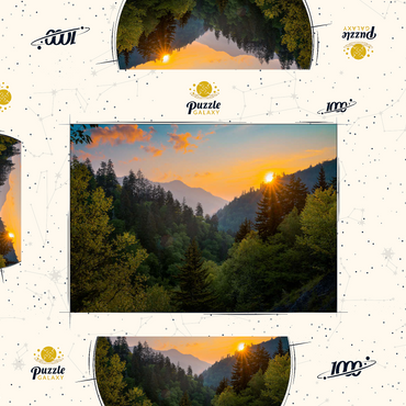 Darstellung des Puzzle Motivs Sunrise Over Forested Mountain Valley 1000 Puzzle Schachtel 3D Modell