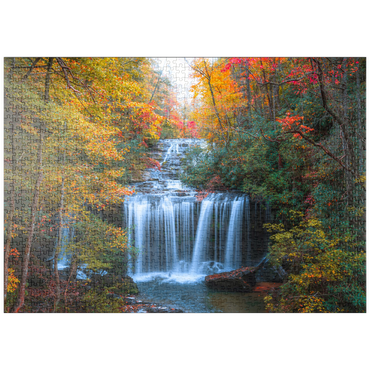 Darstellung des Puzzle Motivs puzzleplate Autumn Waterfall Surrounded by Vibrant Foliage 1000 Puzzle