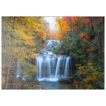 Darstellung des Puzzle Motivs puzzleplate Autumn Waterfall Surrounded by Vibrant Foliage 100 Puzzle