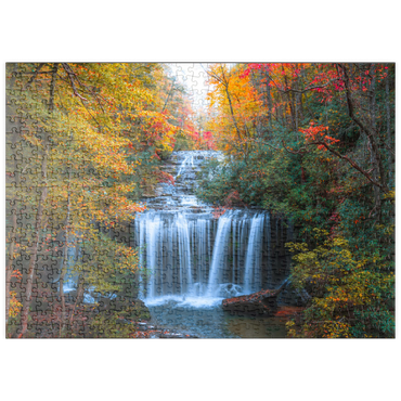 Darstellung des Puzzle Motivs puzzleplate Autumn Waterfall Surrounded by Vibrant Foliage 500 Puzzle