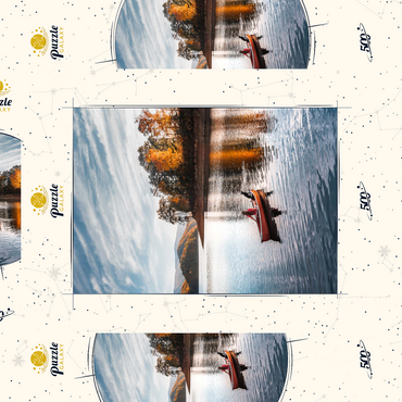 Darstellung des Puzzle Motivs Canoeing on Tranquil Lake in Autumn 500 Puzzle Schachtel 3D Modell