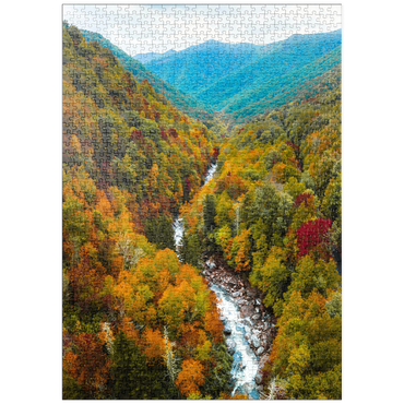 Darstellung des Puzzle Motivs puzzleplate Autumn Mountain Valley with Flowing River 1000 Puzzle