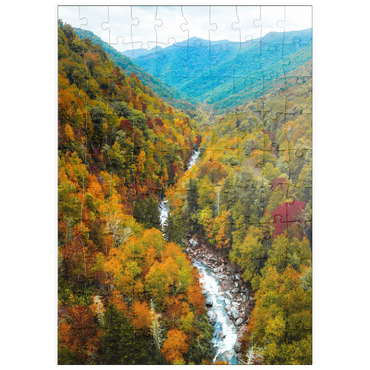 Darstellung des Puzzle Motivs puzzleplate Autumn Mountain Valley with Flowing River 100 Puzzle