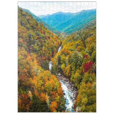 Darstellung des Puzzle Motivs puzzleplate Autumn Mountain Valley with Flowing River 500 Puzzle