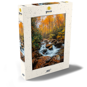 Darstellung des Puzzle Motivs Cascading Stream in Autumn Forest 1000 Puzzle Schachtel Ansicht2
