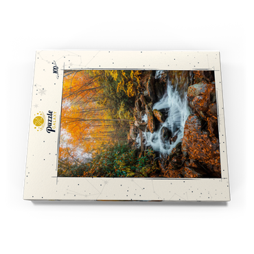 Darstellung des Puzzle Motivs Cascading Stream in Autumn Forest 100 Puzzle Schachtel Ansicht3