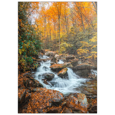 Darstellung des Puzzle Motivs puzzleplate Cascading Stream in Autumn Forest 100 Puzzle