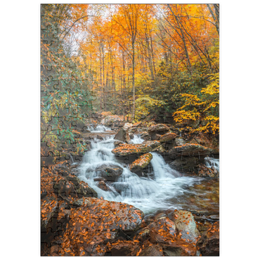 Darstellung des Puzzle Motivs puzzleplate Cascading Stream in Autumn Forest 200 Puzzle