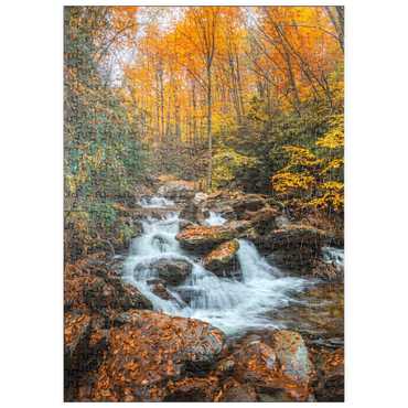 Darstellung des Puzzle Motivs puzzleplate Cascading Stream in Autumn Forest 500 Puzzle