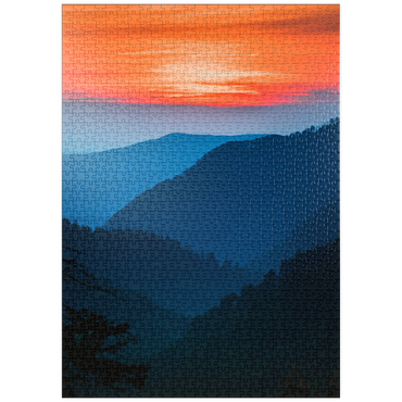 Darstellung des Puzzle Motivs puzzleplate Sunset Over Layered Mountain Ranges 1000 Puzzle