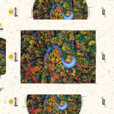 Darstellung des Puzzle Motivs Winding Road Through Dense Autumn Forest 1000 Puzzle Schachtel 3D Modell
