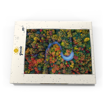 Darstellung des Puzzle Motivs Winding Road Through Dense Autumn Forest 100 Puzzle Schachtel Ansicht3