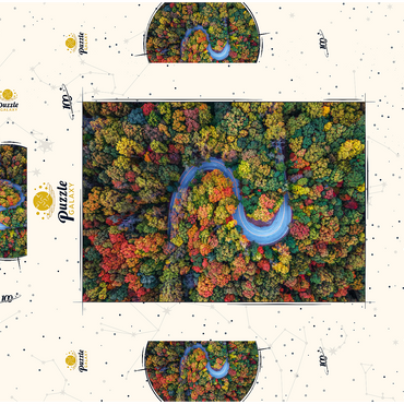 Darstellung des Puzzle Motivs Winding Road Through Dense Autumn Forest 100 Puzzle Schachtel 3D Modell