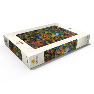 Darstellung des Puzzle Motivs Winding Road Through Dense Autumn Forest 500 Puzzle Schachtel Ansicht1