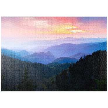 Darstellung des Puzzle Motivs puzzleplate Sunrise Over Smoky Mountain Ranges 1000 Puzzle