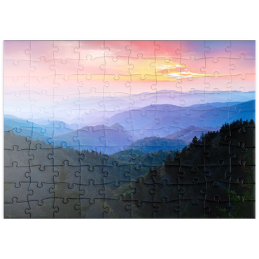 Darstellung des Puzzle Motivs puzzleplate Sunrise Over Smoky Mountain Ranges 100 Puzzle