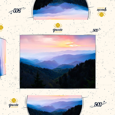 Darstellung des Puzzle Motivs Sunrise Over Smoky Mountain Ranges 500 Puzzle Schachtel 3D Modell