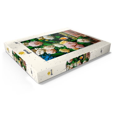 Darstellung des Puzzle Motivs European Robin Among Blooming Roses 100 Puzzle Schachtel Ansicht1