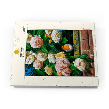 Darstellung des Puzzle Motivs European Robin Among Blooming Roses 200 Puzzle Schachtel Ansicht3