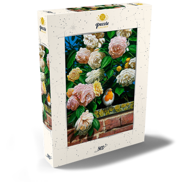 Darstellung des Puzzle Motivs European Robin Among Blooming Roses 500 Puzzle Schachtel Ansicht2