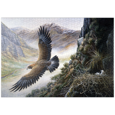 Darstellung des Puzzle Motivs puzzleplate Golden Eagle Soaring Over Mountain Nest 1000 Puzzle