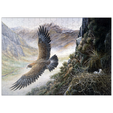 Darstellung des Puzzle Motivs puzzleplate Golden Eagle Soaring Over Mountain Nest 200 Puzzle