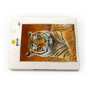 Darstellung des Puzzle Motivs Majestic Bengal Tiger in Golden Grass 100 Puzzle Schachtel Ansicht3