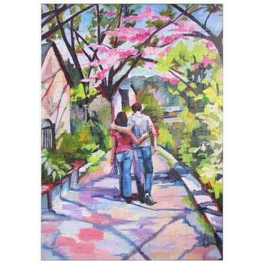 Darstellung des Puzzle Motivs puzzleplate Couple Strolling Under Blossoming Trees 100 Puzzle