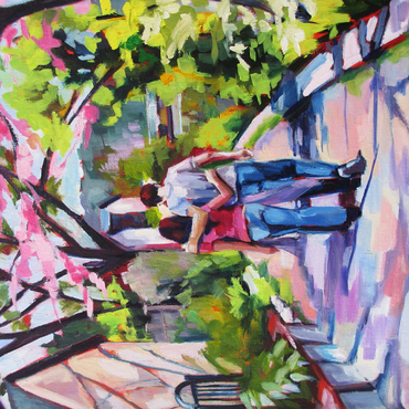 Darstellung des Puzzle Motivs Couple Strolling Under Blossoming Trees 200 Puzzle 3D Modell