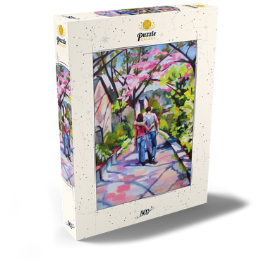 Darstellung des Puzzle Motivs Couple Strolling Under Blossoming Trees 500 Puzzle Schachtel Ansicht2