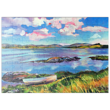 Darstellung des Puzzle Motivs puzzleplate Tranquil Lakeside with Rowboat 100 Puzzle