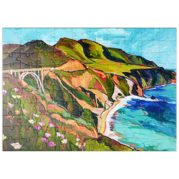 Darstellung des Puzzle Motivs puzzleplate Big Sur Coastal View with Bridge 100 Puzzle