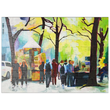 Darstellung des Puzzle Motivs puzzleplate Lively Park Scene with Vibrant Colors 100 Puzzle