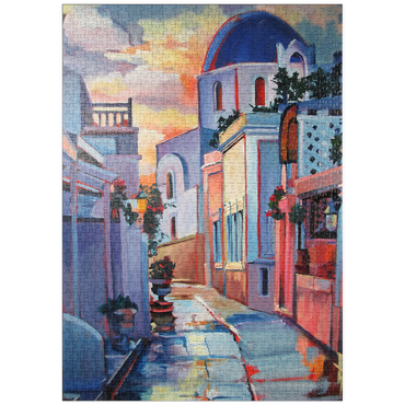 Darstellung des Puzzle Motivs puzzleplate Sunset Alley in Santorini 1000 Puzzle