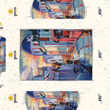 Darstellung des Puzzle Motivs Sunset Alley in Santorini 1000 Puzzle Schachtel 3D Modell