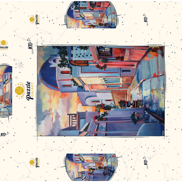 Darstellung des Puzzle Motivs Sunset Alley in Santorini 100 Puzzle Schachtel 3D Modell