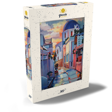 Darstellung des Puzzle Motivs Sunset Alley in Santorini 500 Puzzle Schachtel Ansicht2