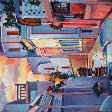 Darstellung des Puzzle Motivs Sunset Alley in Santorini 500 Puzzle 3D Modell