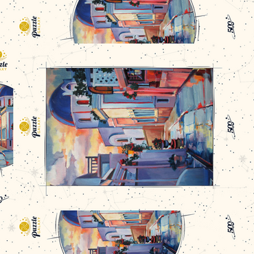 Darstellung des Puzzle Motivs Sunset Alley in Santorini 500 Puzzle Schachtel 3D Modell