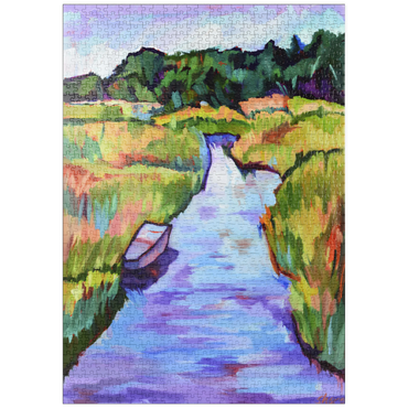 Darstellung des Puzzle Motivs puzzleplate Vibrant River Landscape with Boat 1000 Puzzle