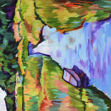 Darstellung des Puzzle Motivs Vibrant River Landscape with Boat 1000 Puzzle 3D Modell