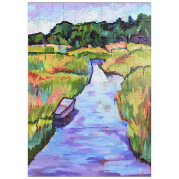 Darstellung des Puzzle Motivs puzzleplate Vibrant River Landscape with Boat 100 Puzzle