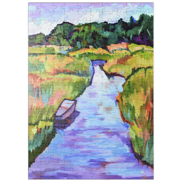 Darstellung des Puzzle Motivs puzzleplate Vibrant River Landscape with Boat 200 Puzzle