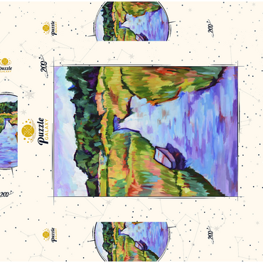 Darstellung des Puzzle Motivs Vibrant River Landscape with Boat 200 Puzzle Schachtel 3D Modell