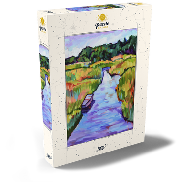Darstellung des Puzzle Motivs Vibrant River Landscape with Boat 500 Puzzle Schachtel Ansicht2