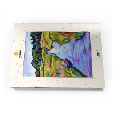 Darstellung des Puzzle Motivs Vibrant River Landscape with Boat 500 Puzzle Schachtel Ansicht3